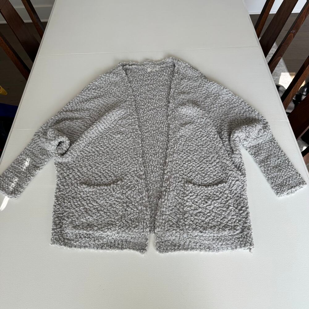 Umgee Chunky Popcorn Knit Grey Open Front Cardigan Small Sweater Soft Fuzzy Cozy
